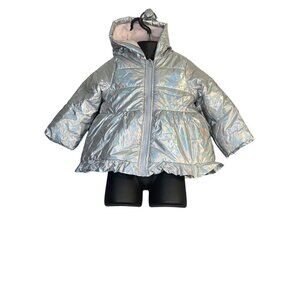 First‎ Impressions Girls Puffer Jacket Silver Hooded Long Sleeve Zipper 24M New